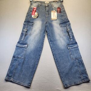 Red Bottoms High Waisted Wide Leg Cargo Jeans NWT 16 Utility Gorpcore Y2K Street